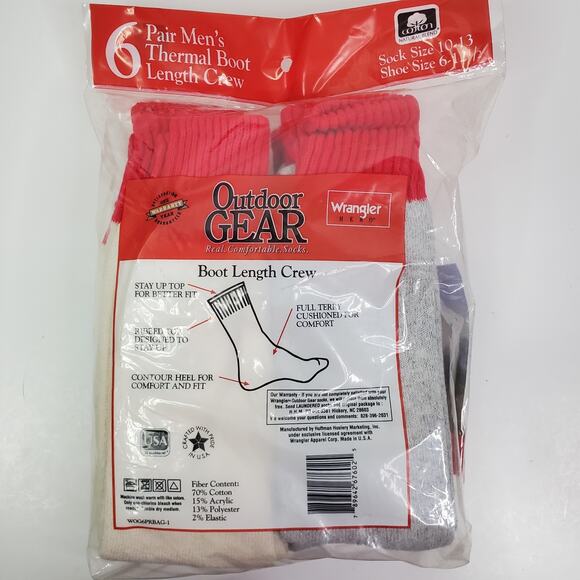 Mens Socks Wrangler Outdoor Thermal Boot Length Crew Socks NIP Shoe Sz. 6-12 - Picture 5 of 6